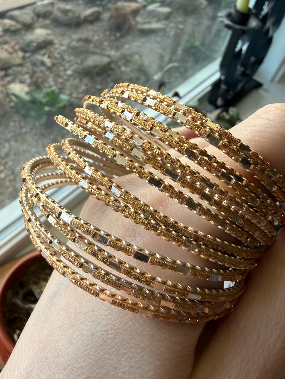Gold Textured Bangle Bracelet Set of 13
